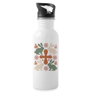 Osterhase Kreuz Muster - Trinkflasche mit integriertem Trinkhalm - Weiß - Rechts