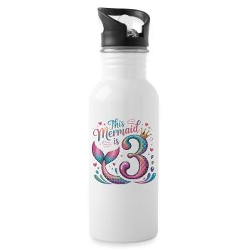 Meerjungfrau 3. Geburtstag 3 Jahre - Trinkflasche mit integriertem Trinkhalm - Weiß - Rechts