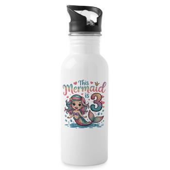 Meerjungfrau 3. Geburtstag 3 Jahre - Trinkflasche mit integriertem Trinkhalm - Weiß - Rechts