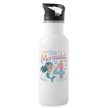 Meerjungfrau 4. Geburtstag 4 Jahre - Trinkflasche mit integriertem Trinkhalm - Weiß - Rechts
