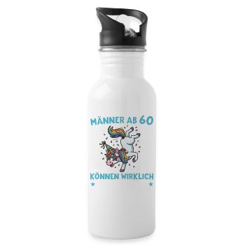 60e anniversaire des hommes Licorne 60 ans - Gourde avec paille intégrée - blanc - Droite