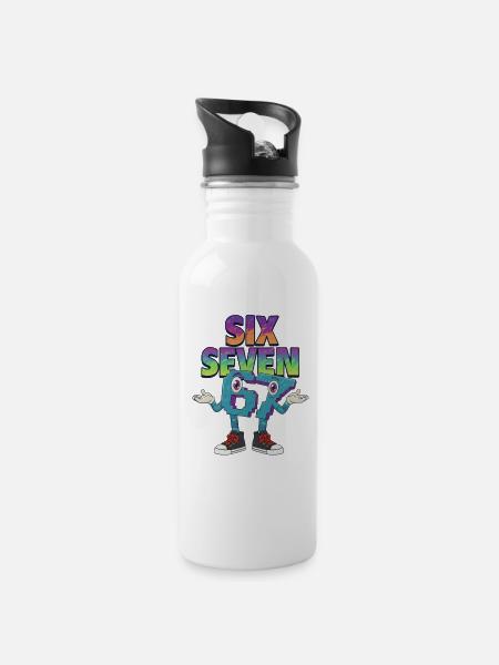 Six Seven 67 Meme – Brainrot Retro Style - Trinkflasche mit integriertem Trinkhalm - Weiß