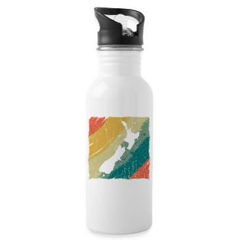 New Zealand Land Map Retro Logo Vintage NZ - Water bottle with straw - white - Right