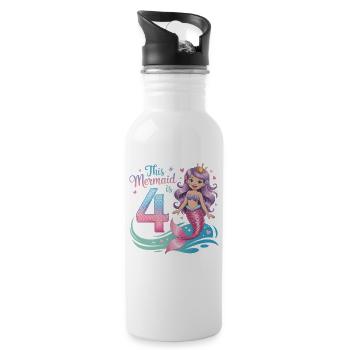 Meerjungfrau 4. Geburtstag 4 Jahre - Trinkflasche mit integriertem Trinkhalm - Weiß - Rechts