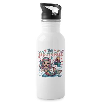 Meerjungfrau 4. Geburtstag 4 Jahre - Trinkflasche mit integriertem Trinkhalm - Weiß - Rechts