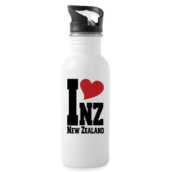 I Love New Zealand NZ Proud New Zealander Heart - Water bottle with straw - white - Right