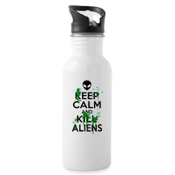 Bleib ruhig und töte lustige Aliens - Trinkflasche mit integriertem Trinkhalm - Weiß - Rechts