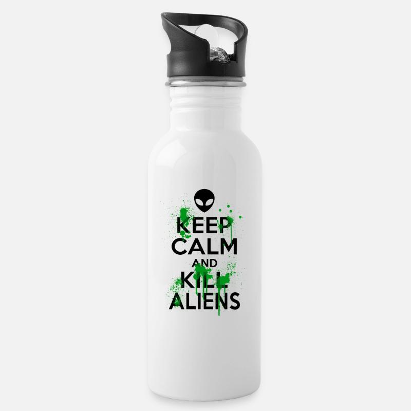 Keep Calm And Kill Funny Aliens - Water bottle with straw - white