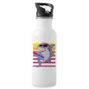 Requin surfeur rétro avec lunettes de soleil graphique - Gourde avec paille intégrée - blanc - Droite