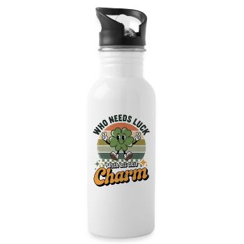 Kleeblatt Charm Retro Glück - Trinkflasche mit integriertem Trinkhalm - Weiß - Rechts