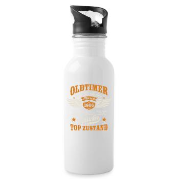 Oldtimer March 1966 - Geburtstag - Geschenk - Trinkflasche mit integriertem Trinkhalm - Weiß - Rechts