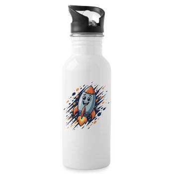 Lustige Rakete Cartoon-Design - Trinkflasche mit integriertem Trinkhalm - Weiß - Rechts