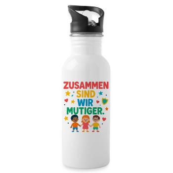 Zusammen sind wir mutiger - Trinkflasche mit integriertem Trinkhalm - Weiß - Rechts