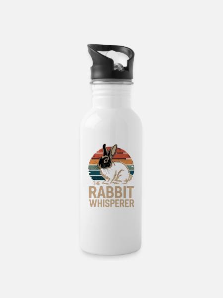 The Rabbit Whisperer Hasen Flüsterer Kaninchen - Trinkflasche mit integriertem Trinkhalm - Weiß