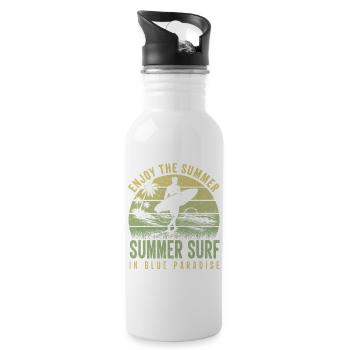 Enjoy the Summer Summer Surf In Blue Paradise - Trinkflasche mit integriertem Trinkhalm - Weiß - Rechts