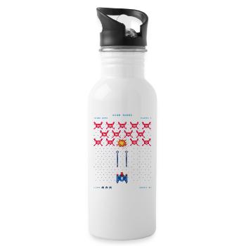 Retro Arcade 80er Pixel Alien Gamer Vintage - Trinkflasche mit integriertem Trinkhalm - Weiß - Rechts