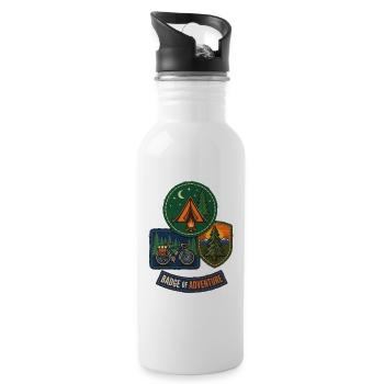 Abenteuerabzeichen Vintage-Aufkleber - Trinkflasche mit integriertem Trinkhalm - Weiß - Rechts