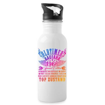 60th Birthday Man Woman 60 Years Decoration 1966 Gift - Water bottle with straw - white - Right