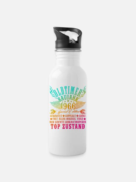 60. Geburtstag 60 Jahre Deko 1965 Geschenk Lustig - Trinkflasche mit integriertem Trinkhalm - Weiß