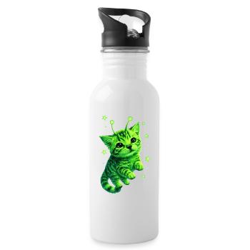 Alien Cat - Trinkflasche mit integriertem Trinkhalm - Weiß - Rechts