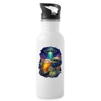 Alien Drinking Beer UFO - Trinkflasche mit integriertem Trinkhalm - Weiß - Rechts