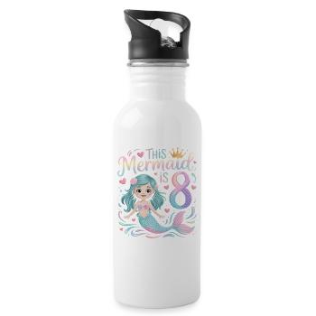 Mermaid 8th Birthday 8 Years - Water bottle with straw - white - Right