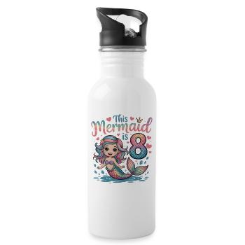 Mermaid 8th Birthday 8 Years - Water bottle with straw - white - Right
