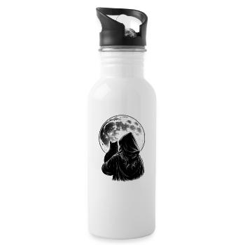 Goth Frau mit schwarzer Katze und Vollmond - Trinkflasche mit integriertem Trinkhalm - Weiß - Rechts