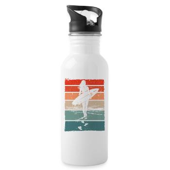 Surfer Retro Vintage Sunset Beach - Water bottle with straw - white - Right