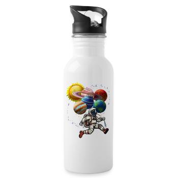 Astronaut mit Planetenballons - Trinkflasche mit integriertem Trinkhalm - Weiß - Rechts