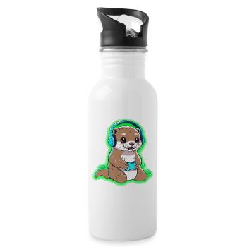Petite Loutre Gamer - vert - Gourde avec paille intégrée - blanc - Droite