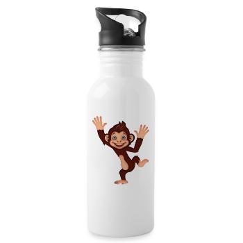 Happy Dancing Monkey Cute Jungle Cartoon Art - Water bottle with straw - white - Right