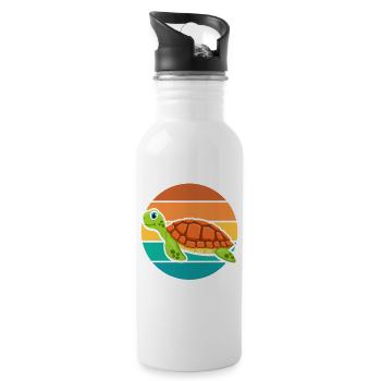 Cute Sea Turtle Retro Sunset Design - Trinkflasche mit integriertem Trinkhalm - Weiß - Rechts