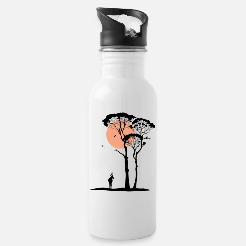 Sunny Savanne - Trinkflasche mit integriertem Trinkhalm - Weiß