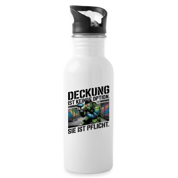  Deckung Ist Keine Option Sie Ist Pflicht - Trinkflasche mit integriertem Trinkhalm - Weiß - Rechts