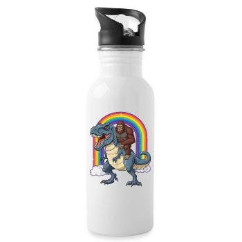 Bigfoot chevauchant un T-Rex Dinosaur Rainbow - Gourde avec paille intégrée - blanc - Droite