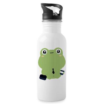 Tired Office Frog in Tie - Water bottle with straw - white - Right