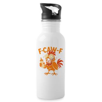F-CAW-F Eltern Hahn Huhn Humor Geschenkidee - Trinkflasche mit integriertem Trinkhalm - Weiß - Rechts
