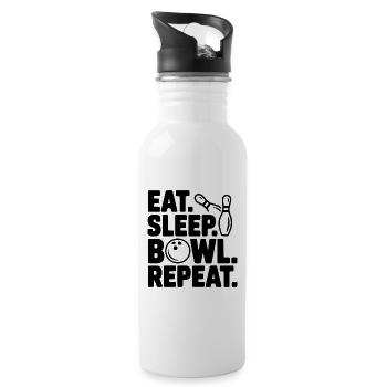 Eat. Sleep. Bowl. Repeat. - Water bottle with straw - white - Right