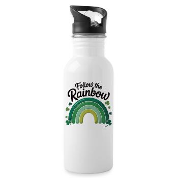 Follow The Rainbow St Patricks Day T-Shirt - Water bottle with straw - white - Right