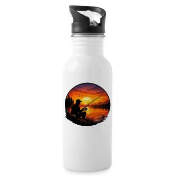 Retro Sunset Angler Silhouette - Water bottle with straw - white - Right