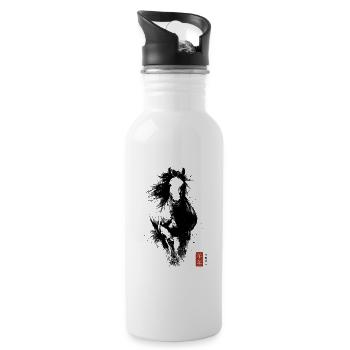 Jahr des Pferdes – Chinesisches Pferde Symbol - Trinkflasche mit integriertem Trinkhalm - Weiß - Rechts