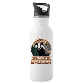 Funny Animal Badger - Trinkflasche mit integriertem Trinkhalm - Weiß - Rechts