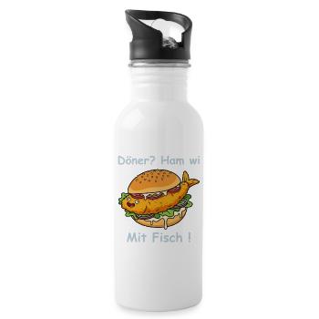 Cartoon Fischbrötchen Küsten Humor - Trinkflasche mit integriertem Trinkhalm - Weiß - Rechts
