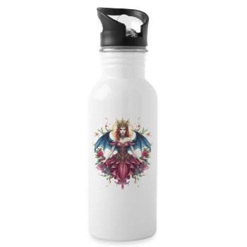 Gotische geflügelte Königin zwischen Rosen - Trinkflasche mit integriertem Trinkhalm - Weiß - Rechts