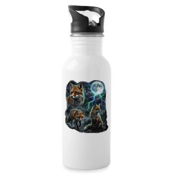DREI Wilde Füchse mit Mond Wildlife-Designs - Trinkflasche mit integriertem Trinkhalm - Weiß - Rechts