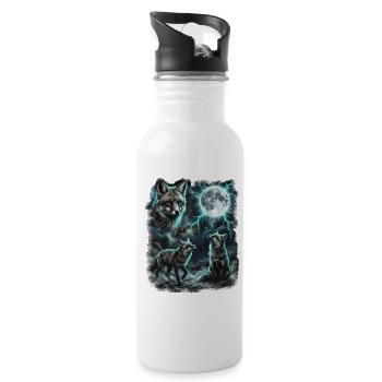 DREI Wilde Füchse mit Mond Wildlife-Designs - Trinkflasche mit integriertem Trinkhalm - Weiß - Rechts