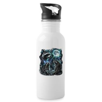 DREI Wilde Waschbären mit Mond Wildlife-Designs - Trinkflasche mit integriertem Trinkhalm - Weiß - Rechts