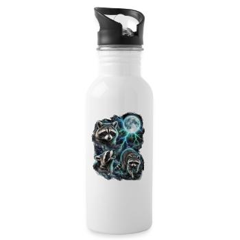 DREI Wilde Waschbären mit Mond Wildlife-Designs - Trinkflasche mit integriertem Trinkhalm - Weiß - Rechts