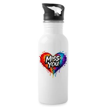 Miss You Broken Heart Art Neon Streetart-Look - Trinkflasche mit integriertem Trinkhalm - Weiß - Rechts